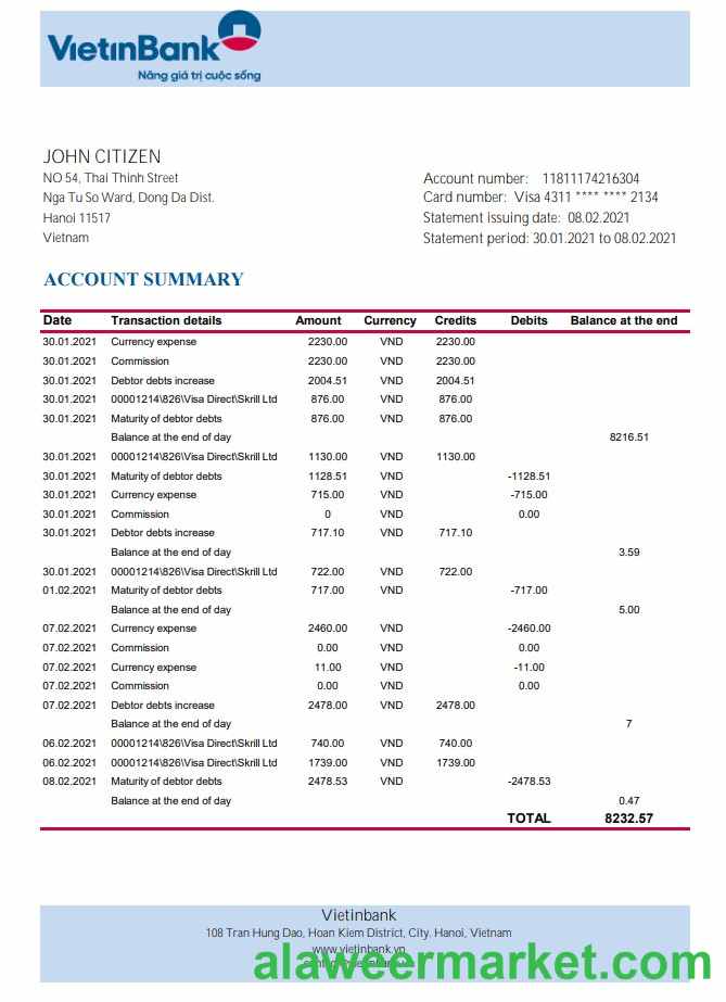 Vietnam Vietinbank excel pdf